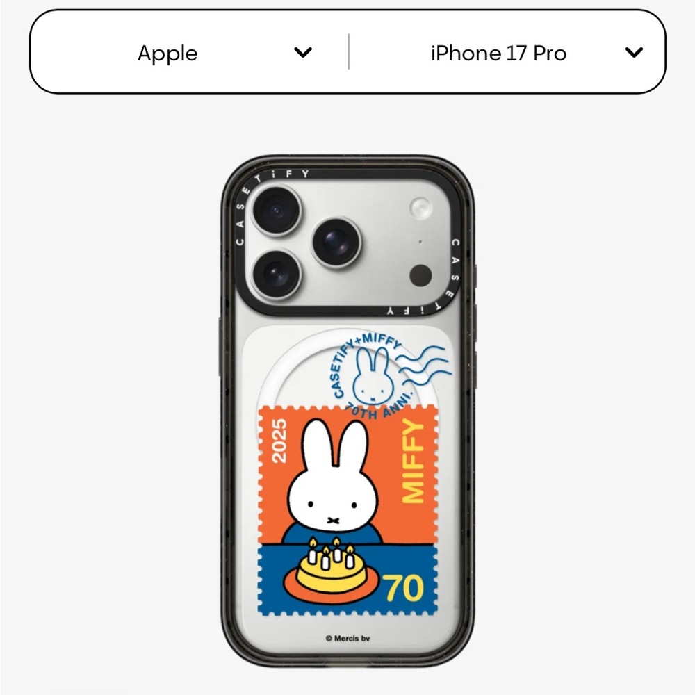 Casetify Clear iPhone Case with Miffy Orange and Blue Stamp Artwork
